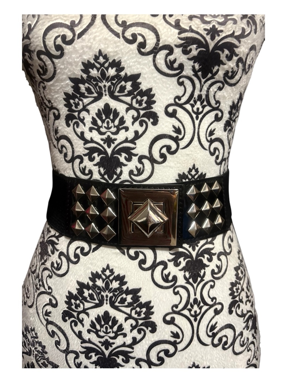 Studded Black Wide Elastic Waist Statement Belt